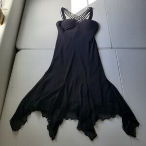Y2K Whimsigoth Fairy Grunge Dress Womens 6 Black Chiffon Handkerchief Hem Formal